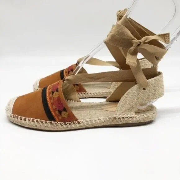SCHUTZ Suede Lace Up Embroidered Espadrille Flats - Picture 5 of 7